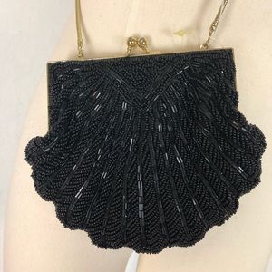Vintage beaded black cross body purse